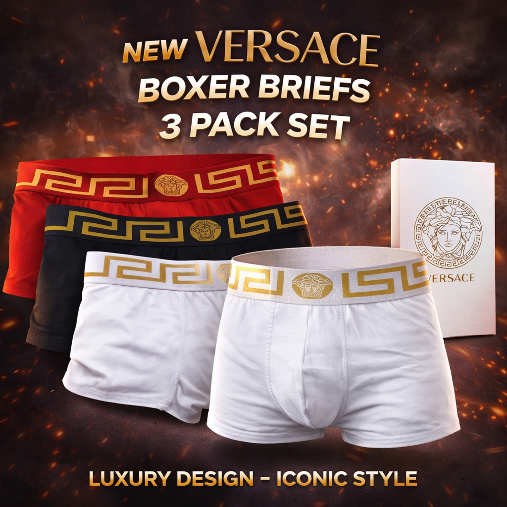 بوكسر Versace رجالي - عبوة 3 قطع - قطن إيطالي فاخر
